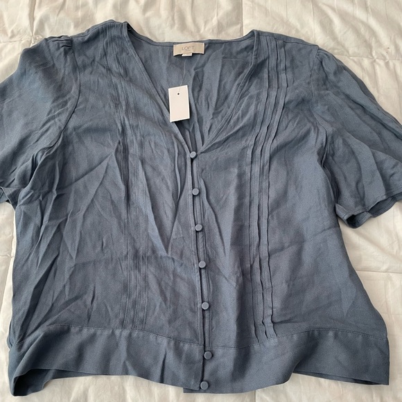 NWT Loft Blue Grey Slate Button Blouse - Picture 3 of 7